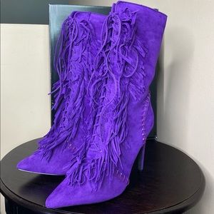 Razzy Purple Suede Fringe Lace up Bootie